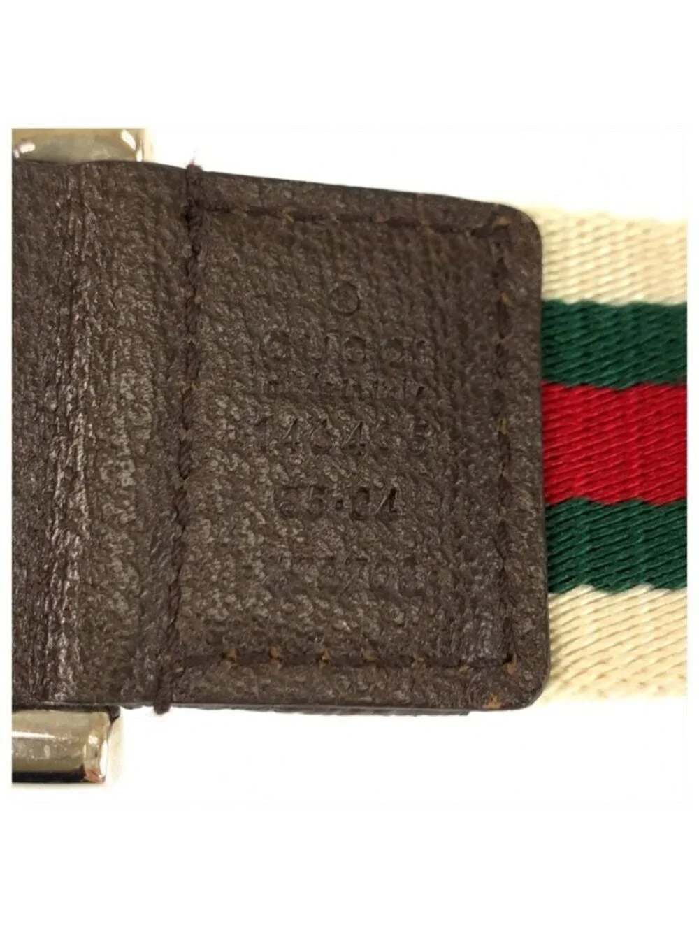 Gucci Sherry Line Double Ring 85 White Green Red Canvas Belt